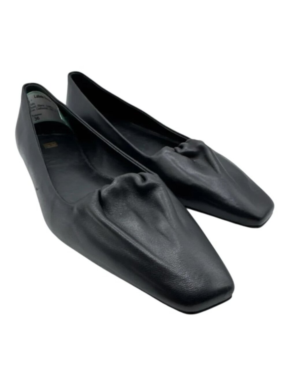 TOTEME Black Gathered Ruched Leather Ballet Flats Square Toe Size 36